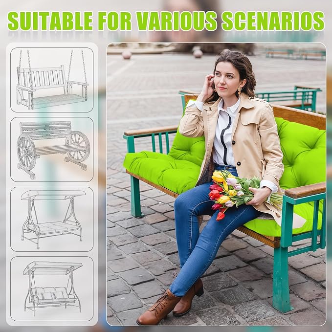 Porch Swing Cushions 2 Seater Replacement Thicken 5" Waterproof & Fade Resistant Swing Cushions for Outdoor Furniture Bench Patio Swing Cushion with Backrest & Ties(Green 40x40x5inch)