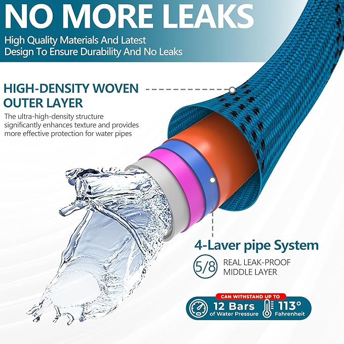 75ft Garden Hose - 2026 Ultra Lightweight Water Hoses w/10 Function Spray Nozzle and 3/4" Brass Fittings- Durable, & Flexible Water Pipe for Yard, Lawn, Outdoor & Gardening(Blue Black)