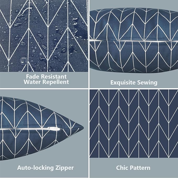 LVTXIII Outdoor Pillow Covers 20x20 Inch, 2 Pack Large Square Throw Pillow Cases, Fade-Resistant Cushion Covers for Patio Furniture Sofa, Garden Porch, Herringbone Navy