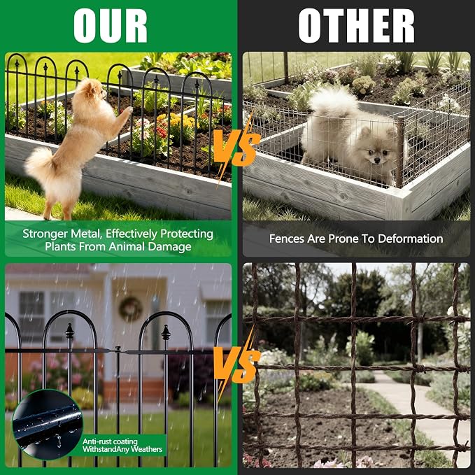 Garden Fence Animal Barrier - 5 Panels, 13 in(H) x 7 ft(L) No Dig Garden Fence, Arched Decorative Garden Fence Border with Ground Stakes, Rustproof Metal Fencing for Yard Patio Dog Rabbit