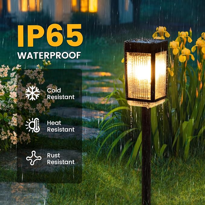 Solar Pathway Lights, 8 Pack Solar Powered Garden Lights Waterproof IP65, 3 Brightness Modes 10-40 LM Outdoor Light for Lawn Patio Walkway Driveway Decor Landscape Lighting (Warm White)