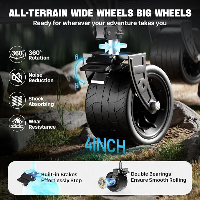 52" Heavy Duty Double Decker Wagon, 650L Collapsible Folding Wagon Cart with Brakes, 560 lbs Load, All-Terrain Big Wheels for Camping, Fishing, Sports and Transport, Black