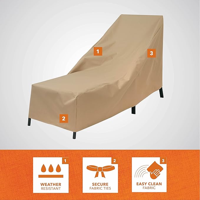 MODERN LEISURE Basics Patio Chaise Lounge Chair Cover - Weather-Resistant Fabric - Furniture Protection Perfect for Patio, Deck, and Porch - 76" L x 27" W x 30" H - Khaki - 4-Pack - 2023 Model