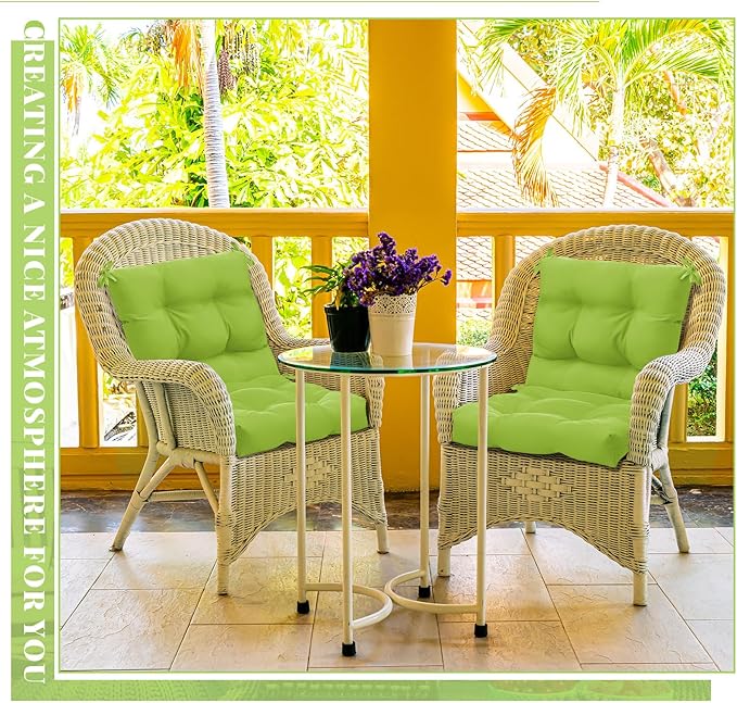 Marsui 2 Pcs Outdoor Indoor High Back Chair Cushions Patio Furniture Tufted Pillow with Ties Water-Resistant Replacement Outdoor Rocking Chair Cushions, 42 x 21 Inches (Fruit Green,Solid Color)