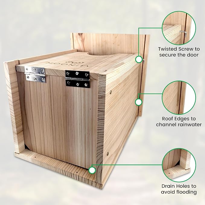MOONITY Large Premium Cedar Owl House - 16" x 12" x 11" Weatherproof Nesting Box for Screech, Kestrel & More – Durable, Safe & Easy to Install