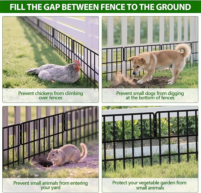 ULIOK Animal Barrier Fence, 16 Panels No Dig Fence 17.3ft(L) x12in(H), Garden Fences for Rabbits and Dog Ground Defense, Rustproof Metal Fences Border, Fencing Bottom Blocker for Outdoor Yard Patio