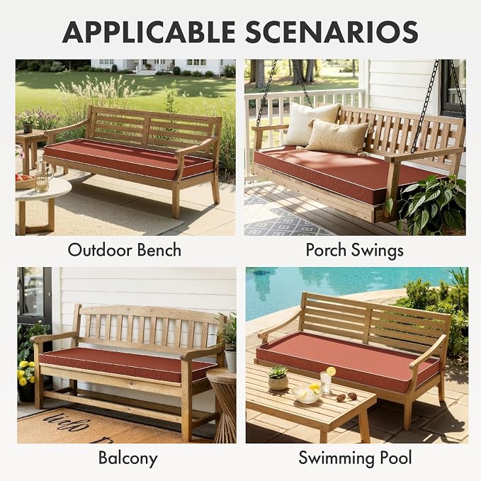 MIULEE Burnt Orange Outdoor Bench Cushion 48x18x3 Inch Waterproof 3-Year Color Fastness Patio Furniture Cushions for Porch Swing, Garden Bench Sofa Couch with Adjustable Ties No Slip Design