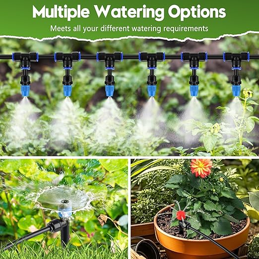 240FT Drip Irrigation System Kit Quick-Connect, Automatic Garden Watering System for Raised Garden Beds, Greenhouse, Yard, Lawn, Plant with 1/2 inch Hose 1/4 inch Distribution Tubing and Accessories