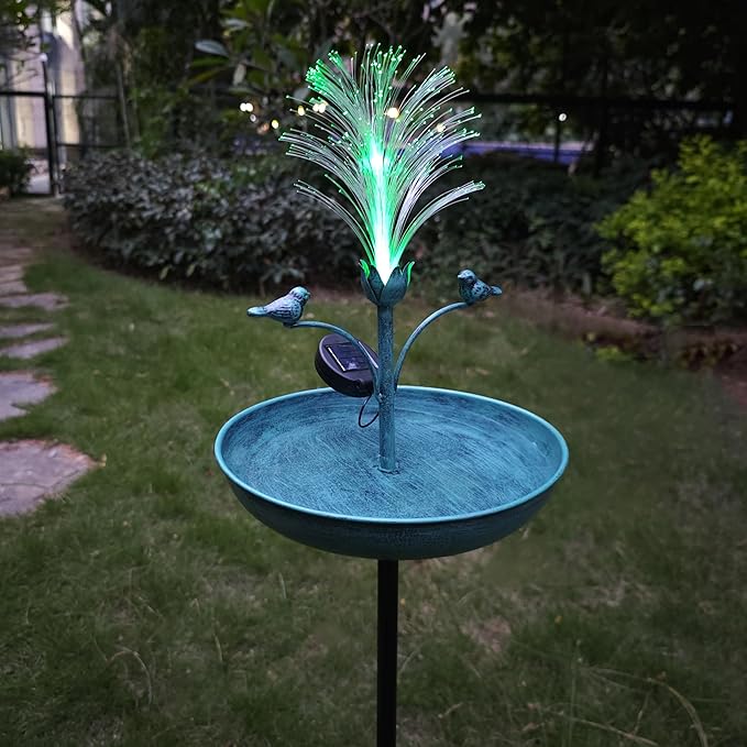 JOYBEE 43In Metal Solar Bird Bathtub with Optical Fiber -Bird Baths Feeder Bowl for Outside, Vintage Freestanding Birdbaths, Bird Baths Outdoor Stake for Garden Patio Yard Lawn Decor (Blue