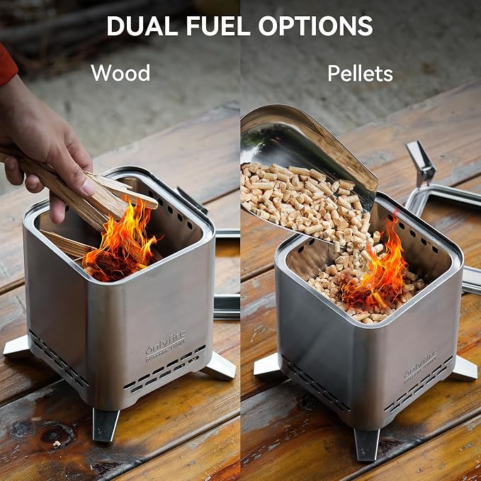 2-in-1 Smokeless Fire Pit with Pot Bracket & Carry Bag, Portable Camping Stove Tabletop Fireplace for Patio Backyard RV Tailgating, Sliver 9", FP052