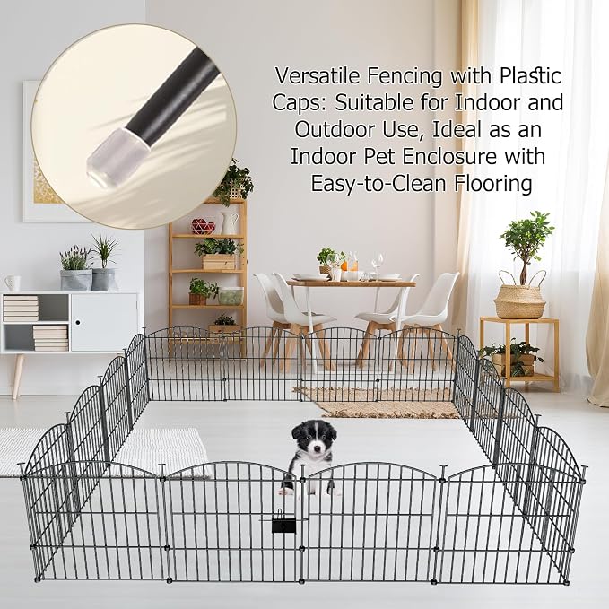 10 Panels Garden Fence Dog Fence Outdoor for Yard, 24in H x 20ft L Rustproof Metal Fencing with Ground Stakes | No Dig Animal Proof Containment for Pets/Rabbits | Durable Patio Security Panels