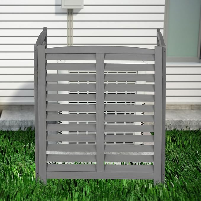 YOPTO 32" W x 38" H,3-Panel Outdoor Air Conditioner Fence,Wooden Outside Wood Privacy Screen,for Pool Equipment Enclosure,Trash Can Enclosures,Air Conditioner,Grey