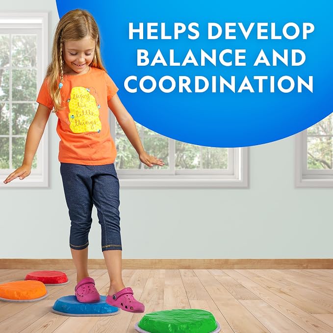 National Geographic Stepping Stones for Kids – 7 Durable, Non-Slip Stones Encourage Toddler Balance & Motor Skills, Indoor & Outdoor Toys, Balance Stones, Obstacle Course