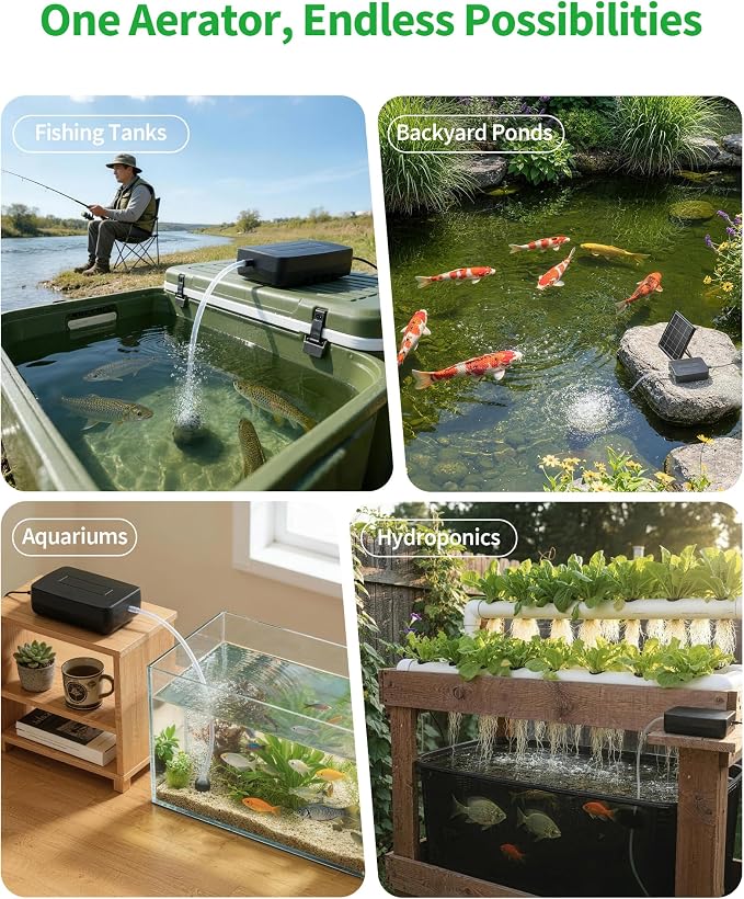 POPOSOAP Solar Pond Aerator with Battery Backup, 3W Solar Air Pump for Pond 24/7 Oxygenation, 3 Working Modes & Low Noise for Small Ponds Fish Tanks Hydroponics P9135