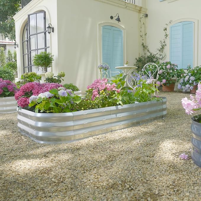 Galvanized Raised Garden Bed Kit with 4 Internal Braces, 67x36x10in Large Metal Planter Raised Beds Outdoor, 0.8mm Thick Steel Outdoor Galvanized Planter with Vents, Silver (2PCS)