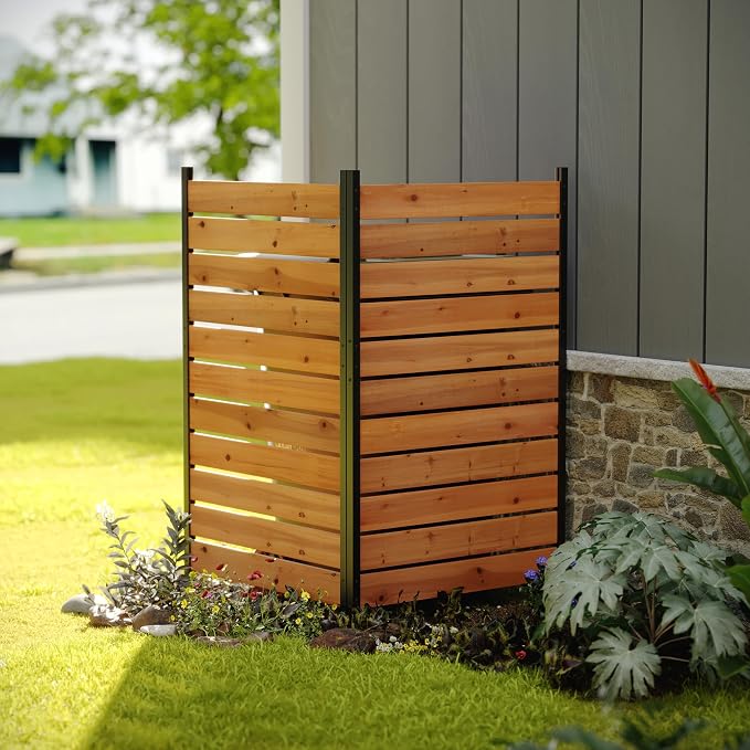 Wood Privacy Screen,No Dig Outdoor Garden Fence,Great for Hiding Trash Cans and Air Conditioner,Decorative Patio Privacy Screen for Backyard,Balcony (Reddish Brown)