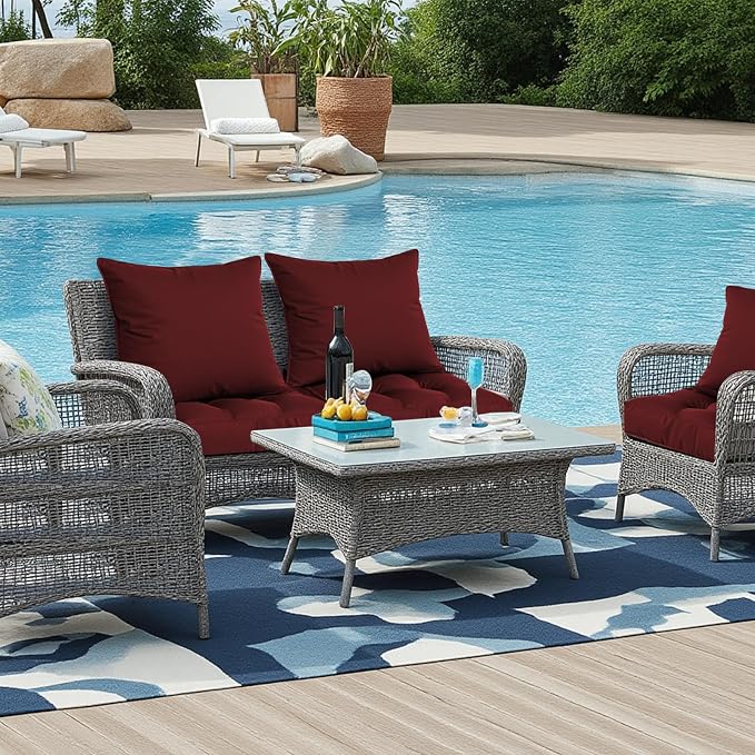 22x22 Waterproof Outdoor Chair Cushions Set of 2, Patio Cushions for Outdoor Furniture Water-Resistant & Fade-Resistant, Deep Seat & Back Cushion for Chair Sofa (Red)