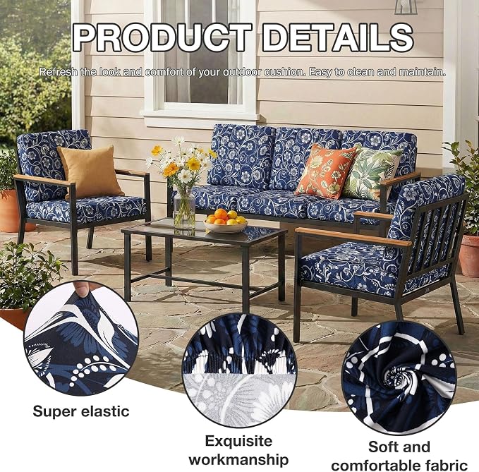 hyha 12Pcs Patio Cushion Covers, Stretch Outdoor Couch Cushion Covers, Washable Outdoor Chair/Sofa Slipcovers for Patio Furniture Cushions Protector with Elastic Bottom(Baroque,Cover Only)