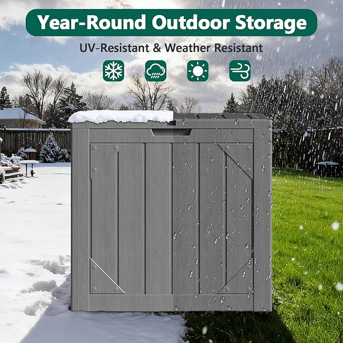 Outdoor Storage Box, 31 Gallon Lockable Waterproof Deck Storage Box, Yard Storage Bin, Suitable for Gardens, Gray