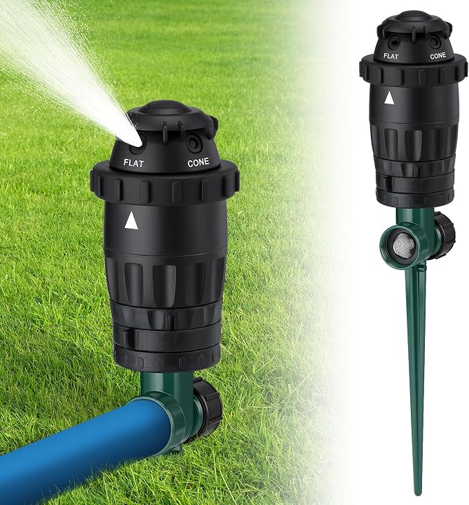Sturdy Aluminum Alloy Spike Sprinklers for Yard - Adjustable Spray Coverage & 5 Spray Patterns Lawn Sprinkler, Efficient Irrigation System for Medium Garden Uneven Ground