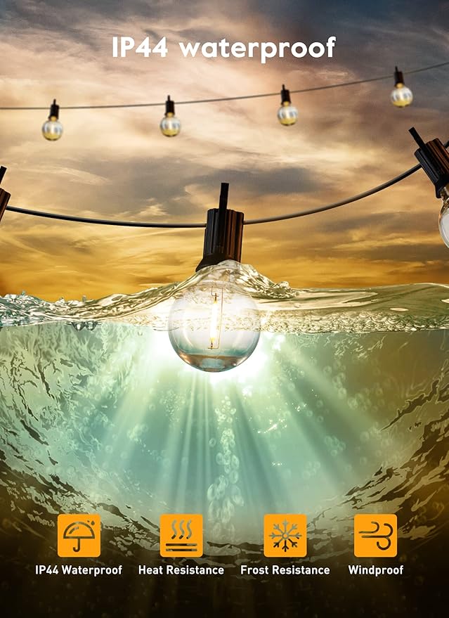 Brightown String Lights Outdoor 38Ft(28+10) with Remote Hooks and Clips, Patio String Lights for Outside with 17 Shatterproof Bulbs(2 Spare), Waterproof Dimmable Hanging Lights for Backyard Party Cafe