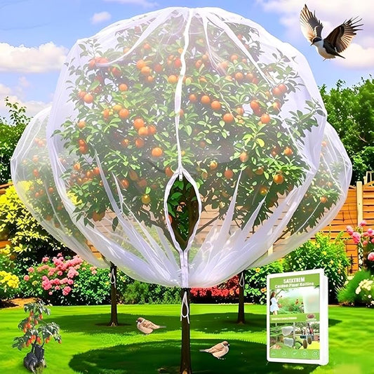 1 Pack 14×18Ft Extra Large Drawstring & Zipper Fruit Tree Netting Cover - Reusable Bird Netting for Blueberry Bushes, Anti-Cicada/Deer/Squirrel Large Plant Protection Net