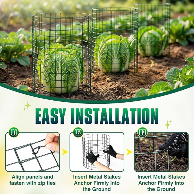 12 Pack 17" x 12" Tall Round Plant Cage - 36PCS Plant Support Cage Metal Wire Mesh Plant Protector for Outdoor Gardening Supplies Garden Protection Rabbits Chickens Ducks for Vegetables Flowers Shrubs