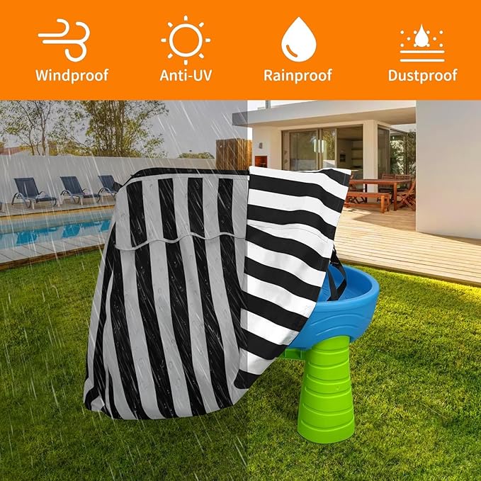 AKEfit Kids Water Table Cover Fits Rain Showers Splash Pond Water Table for Toddlers, Waterproof Dustproof Outdoor Toys Cover, Black White