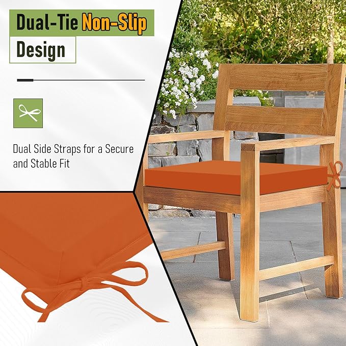 Basic Beyond Outdoor Chair Cushions Set of 6, Square Corner Outdoor Cushions for Patio Furniture, Water Resistant Patio Chair Cushions with 2 Ties, 18.5x16x3, Orange