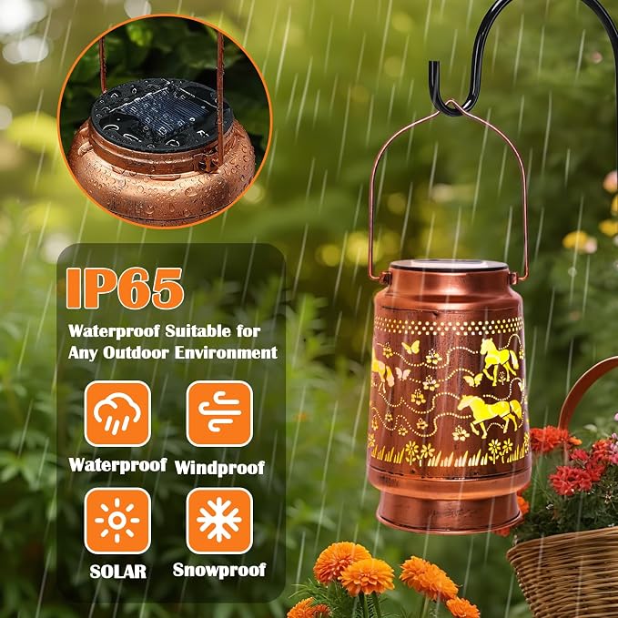 Horse Birthday Gifts for Women Mom Grandma, Solar Lanterns Outdoor Waterproof Garden Decor Hanging Lantern Lights, Metal LED Decorative Gardening Light for Patio Yard Lawn Porch