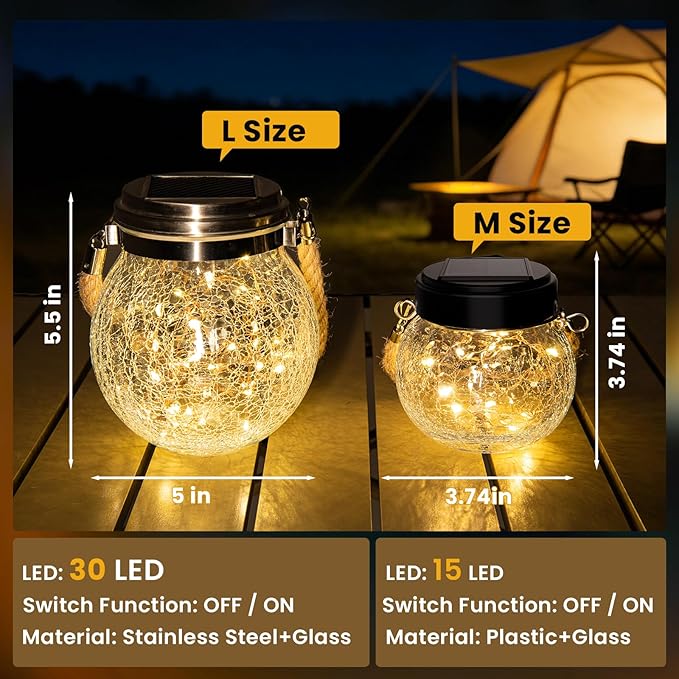 ROSHWEY 4 Pack M Size Solar Lantern Gifts for Women, Hanging Garden Decor Solar Lights Outdoor Waterproof with 15 LED for Halloween Christmas Easter Gift