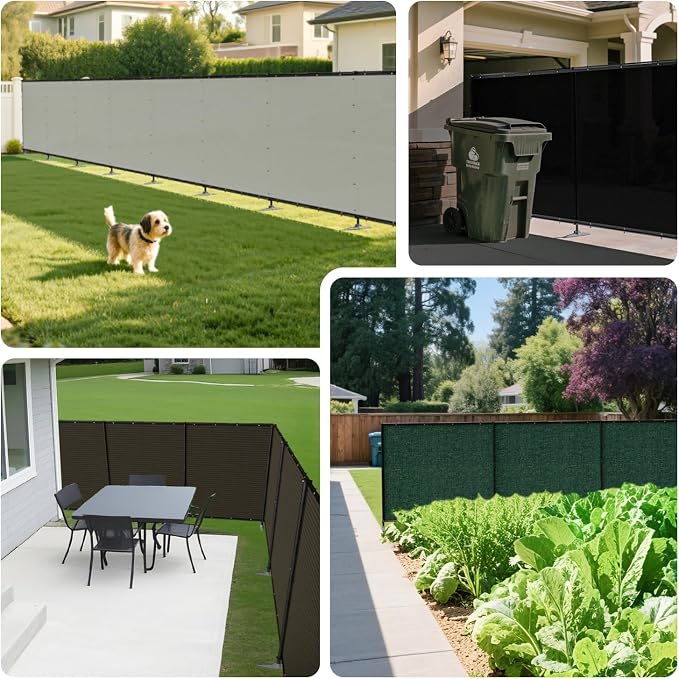 Bynbbur 6'x65' Outdoor Privacy Screen Freestanding with Iron Poles and Stakes, Temporary Dog Fencing, Backyard Divider, Metal Garden Fence for Pool Patio Barrier Border, Gray