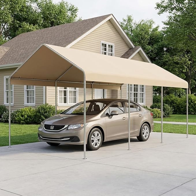 COWVIE 10 x 20 FT Carport Canopy Replacement Cover, with 46Pcs Long Ball Bungees, Waterproof Garage Top Tent Shelter Tarp, Only Top Cover