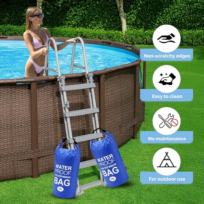 Goovilla Pool Ladder Weights Universal | 2 Pack 10L 500D PVC Waterproof Tear-Resistance Sand Bags for Above Ground Pools Steps | Easy to Fill and Seal with Strong Handle and 2 Straps (Dark Blue)