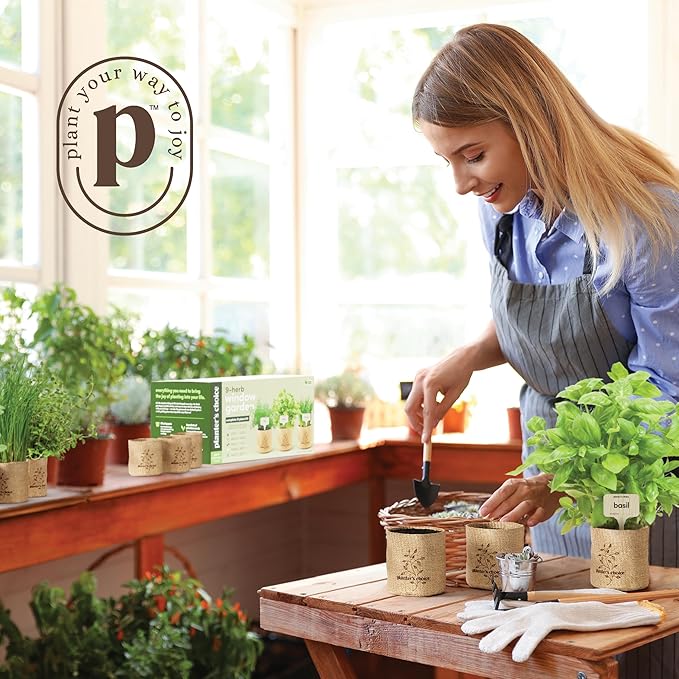 Planters' Choice 9 Herb Indoor Window Garden Kit - House Plants Seeds - Best Unique Gift Ideas for Women, Mom, Friend, Her, Birthday, Housewarming, Mother - New Home Kitchen Gifts