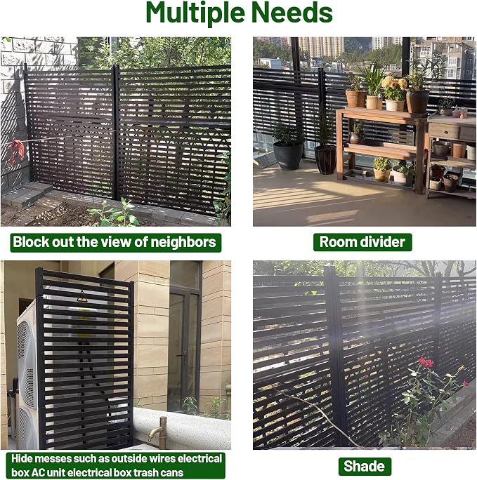 Twira Outdoor Privacy Screen 35" x 71", Privacy Fence Screen for Outside, Trash Can Metal Privacy Panels, 3FT x 6FT Decorative Pipes and Slats Divider Tall Fence Sticks for Backyard Patio Garden Brown