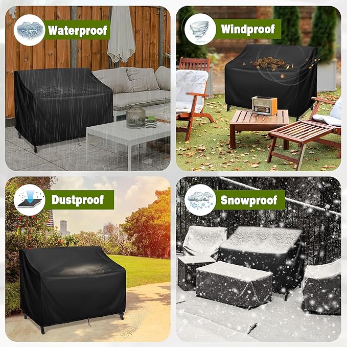 Kingling Outdoor Bench Covers, Patio Loveseats Cover Waterproof Bench Covers for Outdoor Furniture Glider Chair Sofa Cover, 42" W x 29" D x 37" H Black