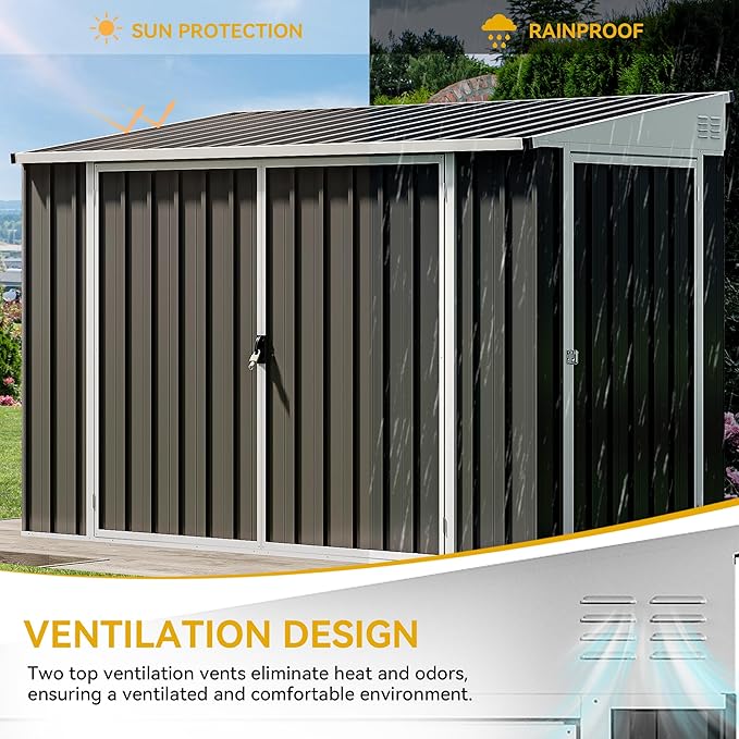 DWVO Outdoor Storage Shed, Waterproof Metal Garden Shed with Lockable Door, Storage Shed for Bike, Garbage Can, Lawnmower, Tool (4 x 8 FT)