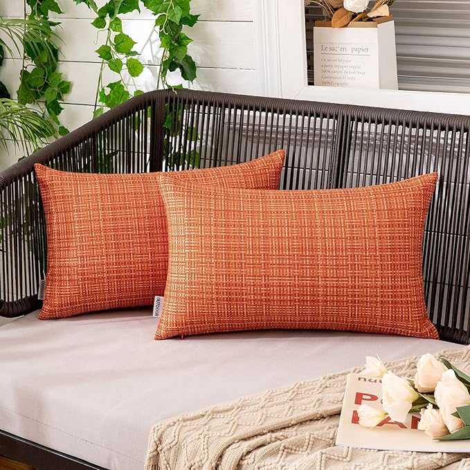 MIULEE Outdoor Waterproof Throw Pillow Covers Decorative Farmhouse Water Resistant Cushion Covers for Tent Patio Garden Couch Sofa Pack of 2, 12x20 Inch Orange