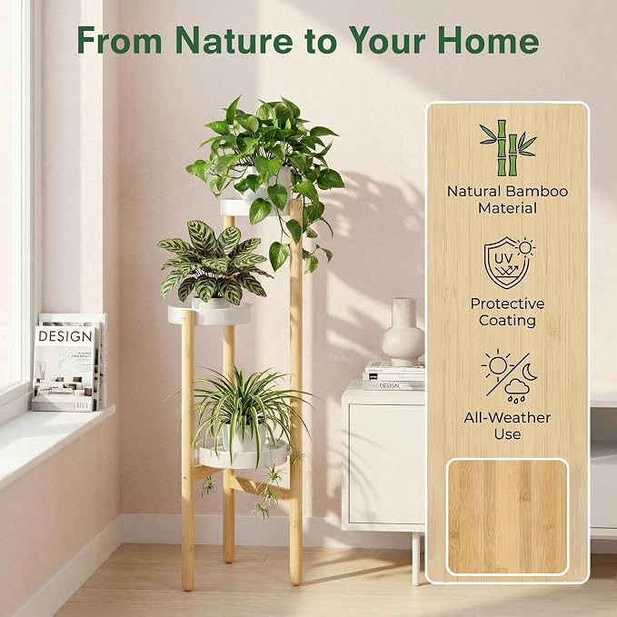 APRTAT Plant Stand Indoor, 3 Tier Bamboo Plant Stands Corner Plant Stand for Multiple Plants, Tall Plant Shelf Plant Holders for Indoor, Outdoor, Corner, Living Room, Balcony, and Bedroom