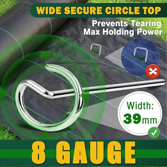 120 PCS Landscape Fabric Staples Pins,Thickened 8 Gauge Circle Top Landscape Fabric Stakes, 6 inch Galvanized Weed Barrier Stakes Pins with Removal Tool, Garden Staples for Weed Barrier Fabric