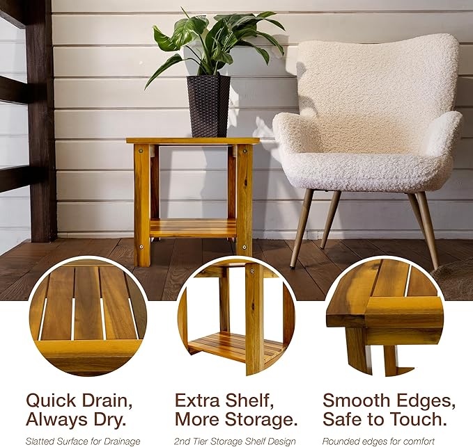 Double Adirondack Table - Weatherproof Outdoor Side Table - Patio End Tables for Outside - Adirondack Side Table - Acacia Wood 2-Tier End Table for Indoor & Outdoor Use