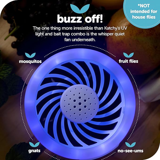 Katchy Duo – Indoor Flying Insect Trap with Scent Pod – Day & Night Effective – Mosquito, Fruit Fly, Gnat & Small Moth Catcher – Non-Zapper Trap with Blue UV Light & Fan Suction (Black)