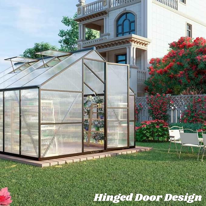 8x12 FT Greenhouses for Outdoors, Polycarbonate Greenhouse with PC Panels, Greenhouses for Outdoors for Yard, Garden, Hobby, Charcoal Black