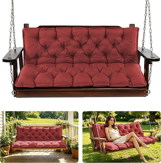 Porch Swing Cushions, 47x40 Inch Swing Cushions for Outdoor Furniture, Waterproof 2-3 Seater Patio Seat Cushion with Backrest, Replacement Bench Cushion for Glider, Settee, Burgundy