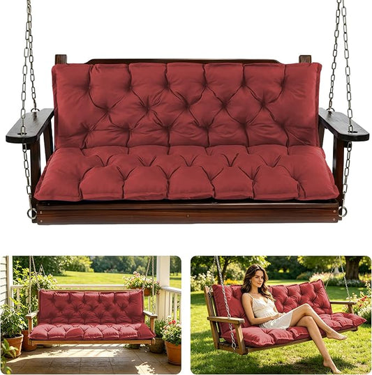Porch Swing Cushions, 60x40 Inch Swing Cushions for Outdoor Furniture, Waterproof 3 Seater Patio Seat Cushion with Backrest, Replacement Bench Cushion for Glider, Settee, Burgundy