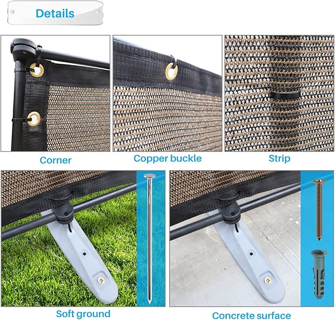 Patio 5' x 96' Outdoor Privacy Screen Freestanding Temporary Fence Panels Net Cover with Metal Poles for Outside Backyard Pool Garden Air Conditioner Fencing, Brown