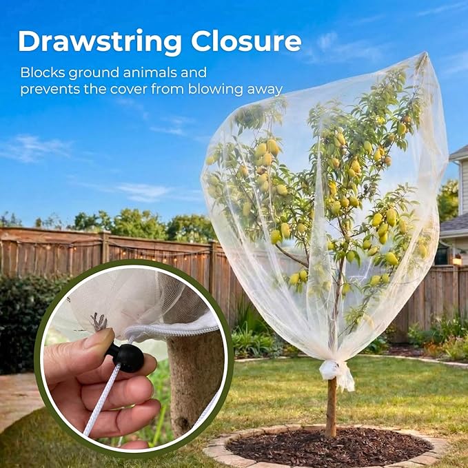 15ft x 15ft Fruit Tree Netting Cover with Zipper & Drawstring, Insect Bird Barrier Netting for Garden Protection, Ultra Fine Mesh Garden Netting, Extra Large