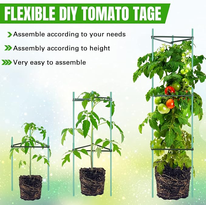 Sunnyray 10 Pcs 51 Inch Tomato Cage up to Plant Cage Deformable Trellis Assembled Tomato Garden Cages Plant Stakes Support for Vertical Climbing Potted Plants Climbing Vegetables