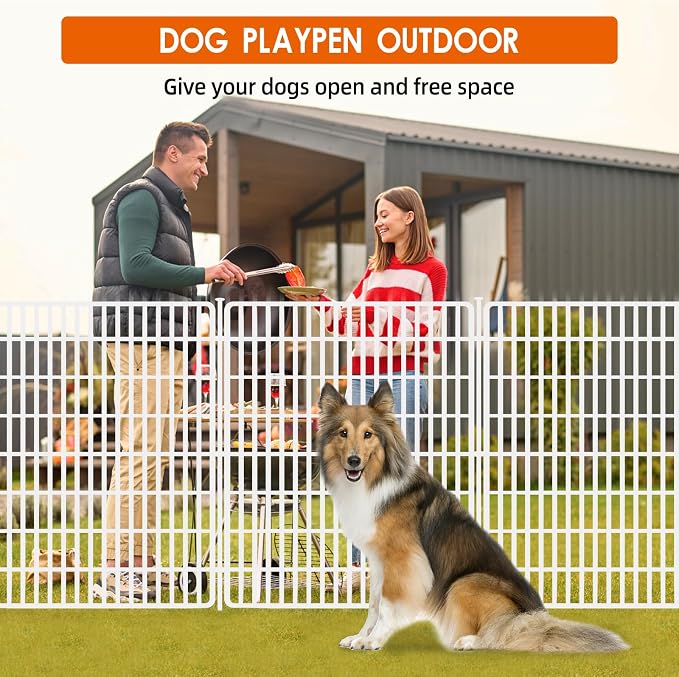 10 Panels No Dig Fence with Gate, 32 in(H) X 24 ft(L) Garden Decorative Fence Animal Barrier for Dogs, Rustproof Metal Garden Edging Border for Outdoor, Yard, Patio, White